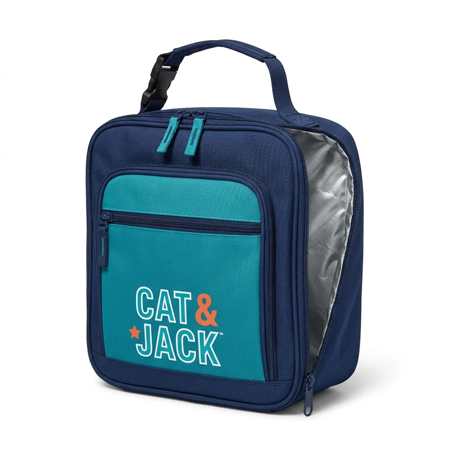 Cat & Jack kids insulated lunch box cooler bag with front zip pocket on a white background