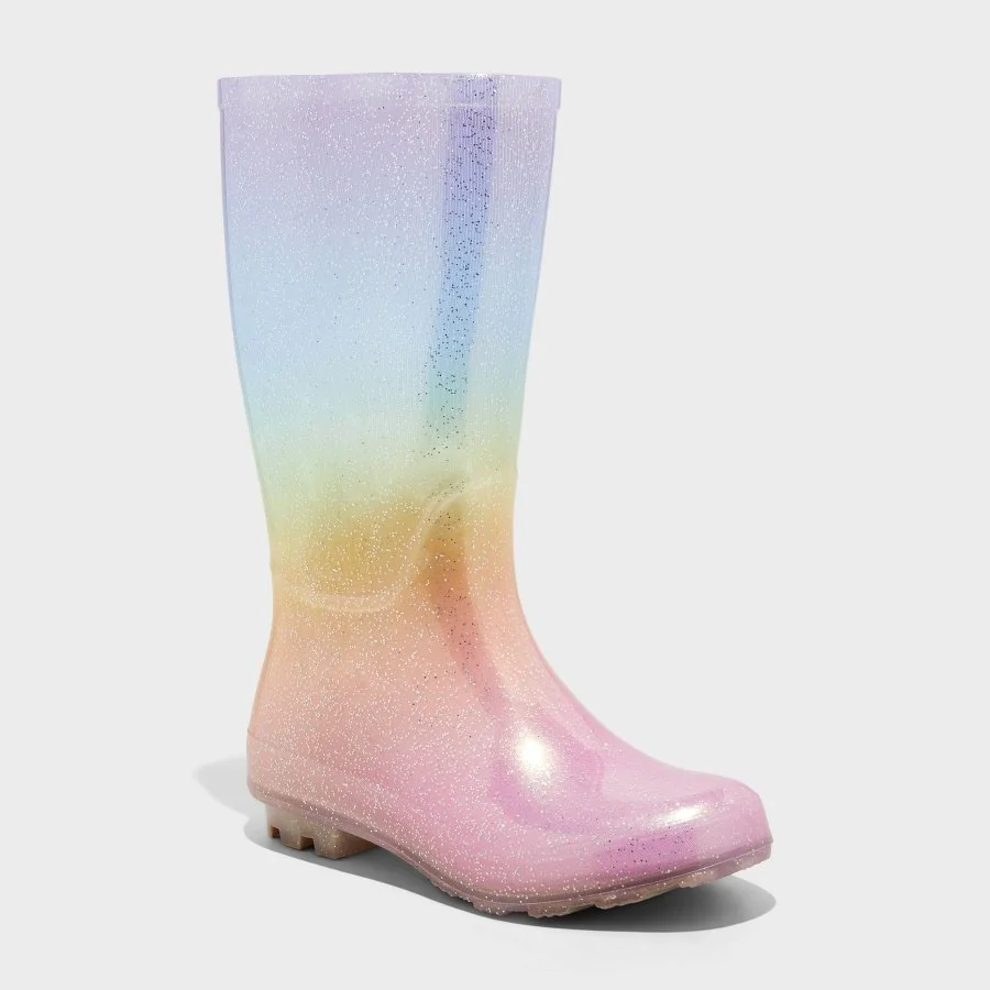 Kids' Cece glitter rain boots with ombre shaft and pull-on loop handles on a white background