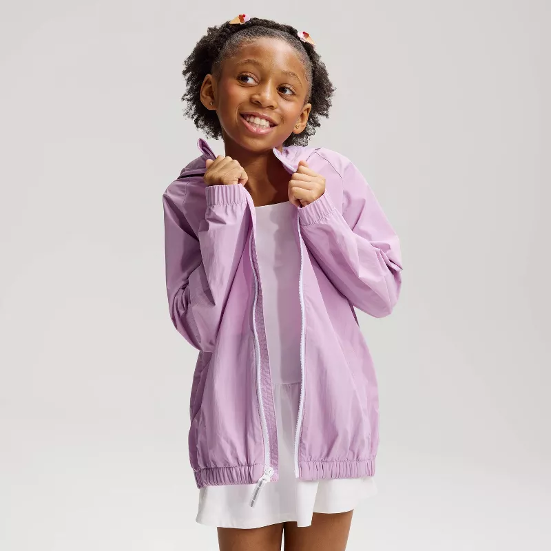 Cat & Jack Girls' Unlined Hooded Rain Jacket in purple