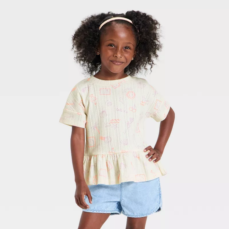Cat & Jack Toddler Girls' Pointelle Peplum T-Shirt